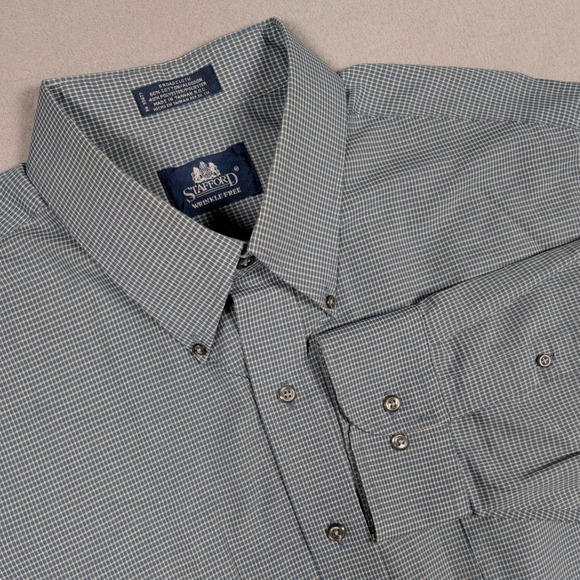 Stafford Other - Stafford Dress Shirt Mens 18 34/35 Blue Micro Check Wrinkle Free Button Down Vtg